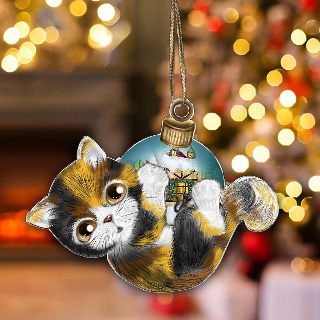 Charming Cartoon Christmas Cat Flat Car Ornament Festive Acrylic Home Decoration