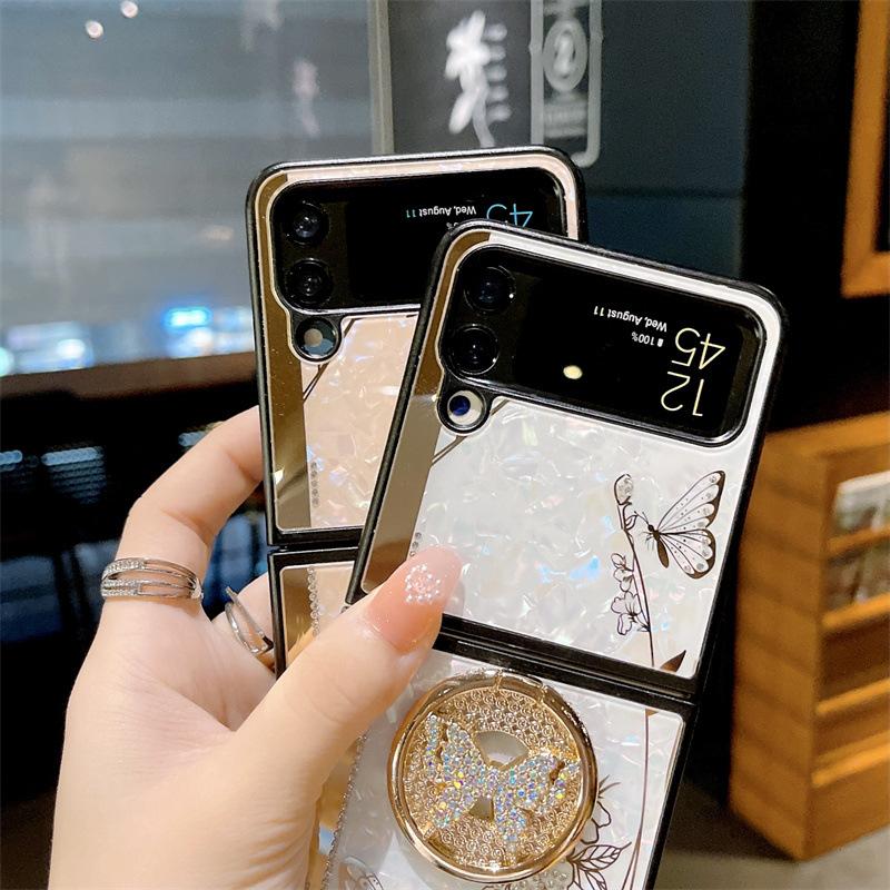 Applicable Samsung Filp7 Shell Butterfly Huawei mateX5 Rhinestone Holder FindN3 Mobile Phone Case P50 Folding