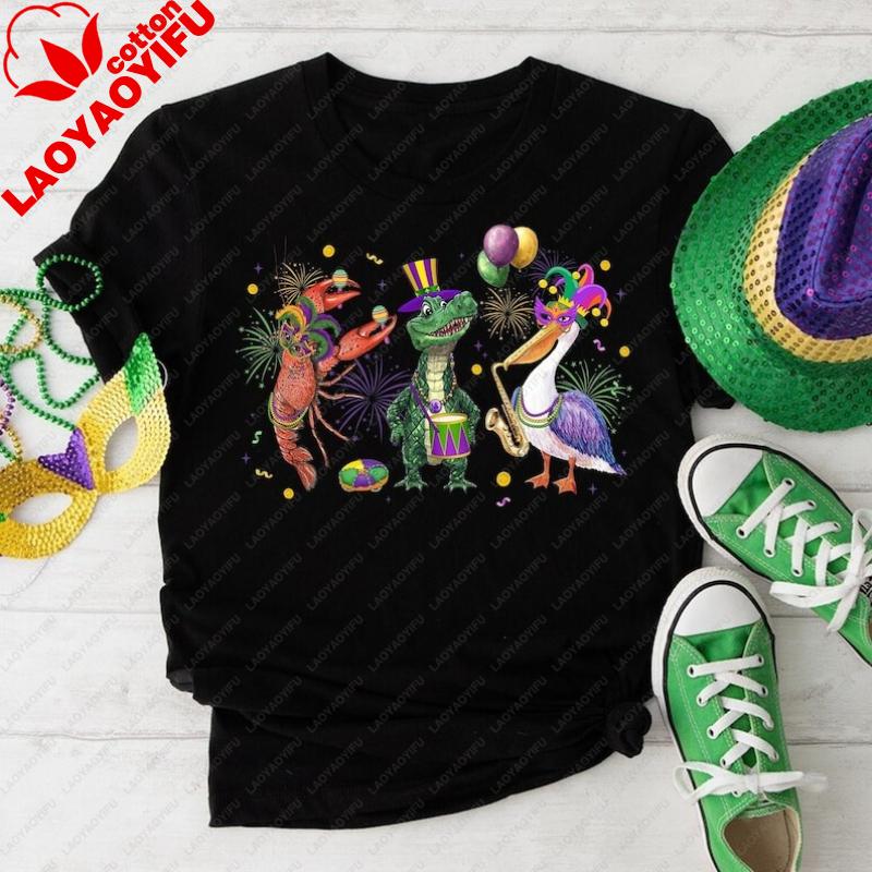 Mardi Gras Shirt Crocodile Crawfish Pelican New Orleans Festival Graphic T Shirts Y2k Women Clothing Shirts for Women Goth Tops
