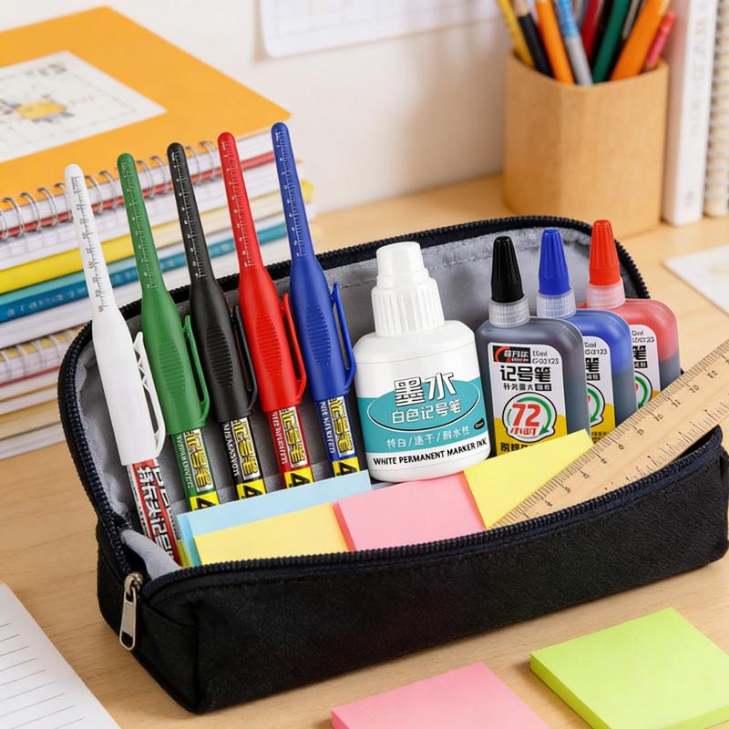 45mm Tip Waterproof Long Head Marker Pen set Quick-Dry Ink for Woodworking Construction Deep Hole Non-Toxic Black Red Blue White