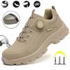 Men's Safety Shoes with Button Design Steel Toe Anti- Crush Resistant And Slip-Resistant Outsole for Outdoor Workshop Workwear