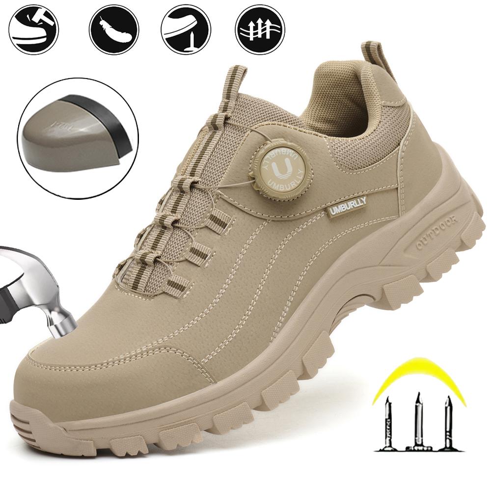 Men's Safety Shoes with Button Design Steel Toe Anti- Crush Resistant And Slip-Resistant Outsole for Outdoor Workshop Workwear