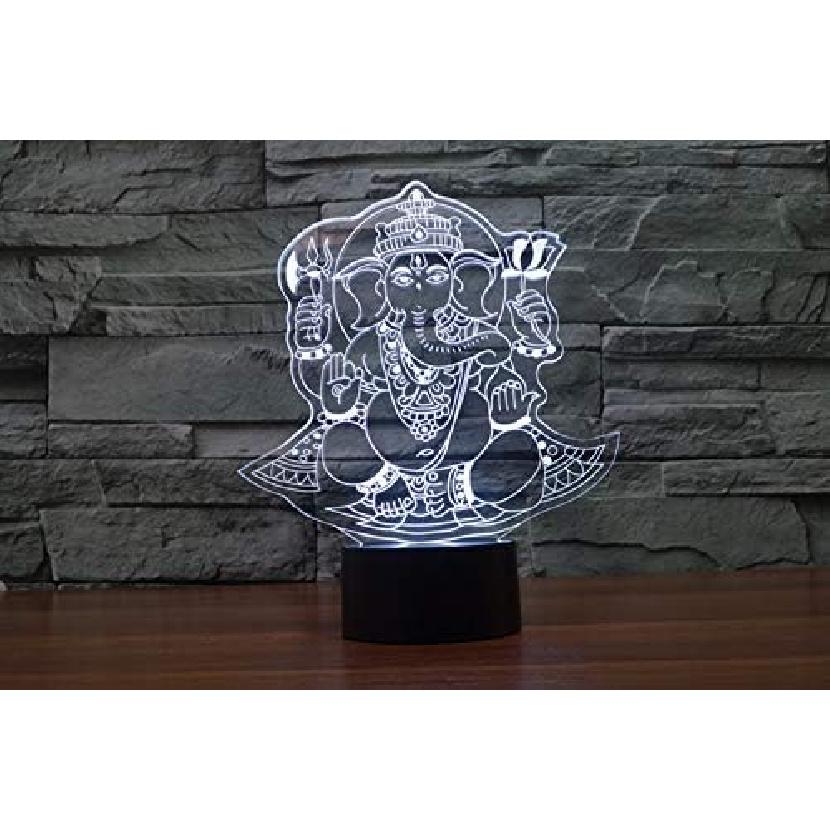 Ganesha 3D Illusion Night Light Touch Table Desk Lamp with Remote Control 16 Colors Optical USB LED Night Light for Kids Gift Room Decoration
