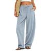 Women's Striped Straight Leg Pants with Side Pockets – Elastic Waistband Loose Fit – Linen Cotton Casual Everyday Pants