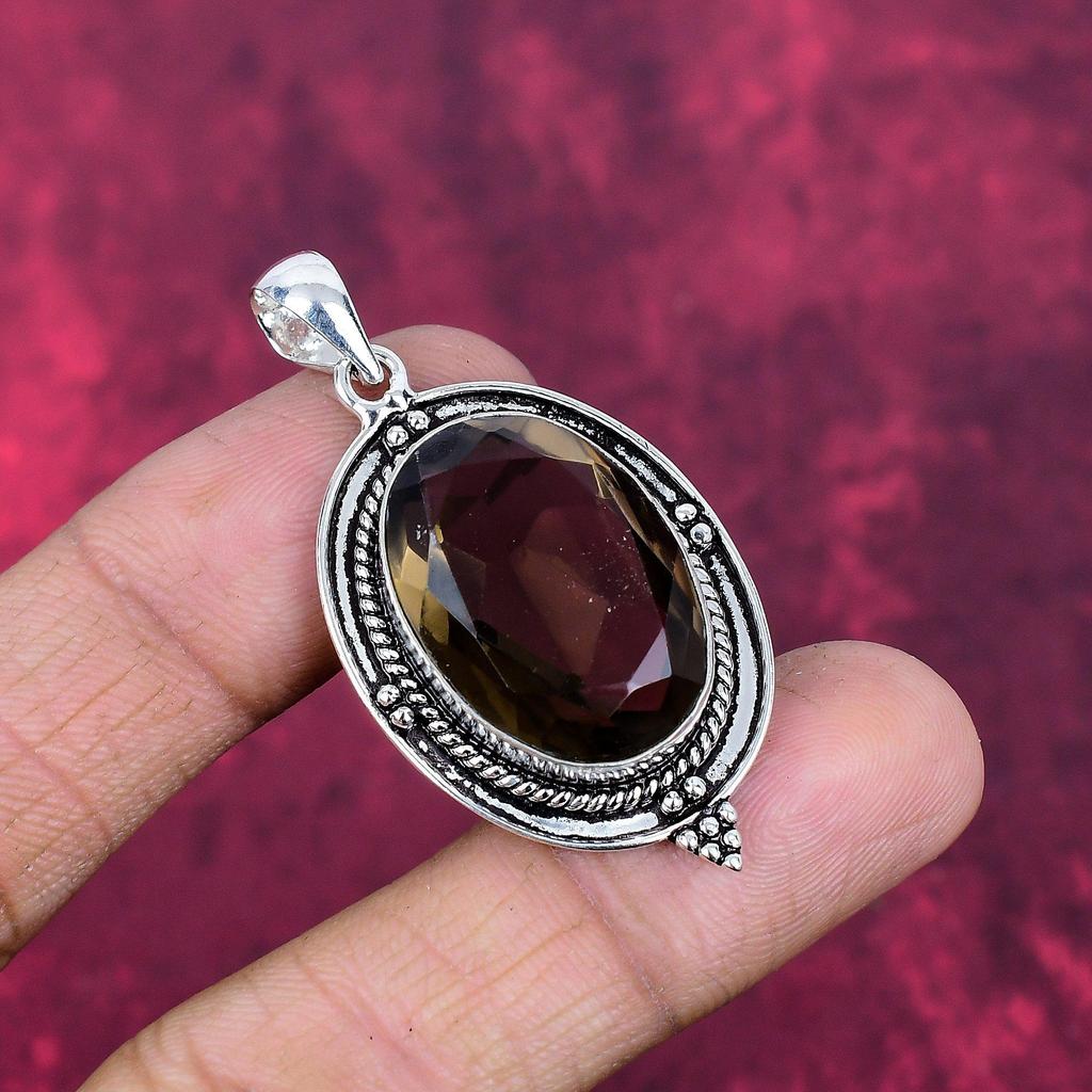 Rökkvarts hänge, 925 massivt sterlingsilver ädelstenssmycke, handgjort hänge, för Thanksgiving