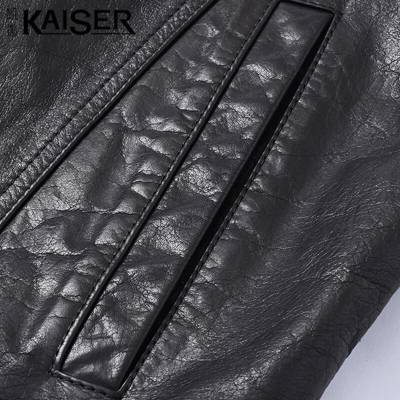 KAISER Men's Genuine Cowhide Lapel Collar Biker Leather Jacket