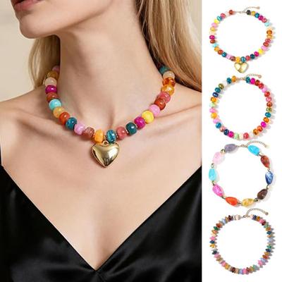 Colorful Chunky Beaded Necklace for Women Resin Beads Short Necklace Bohemian Style Chunky Choker for Summer Beach Holiday Party