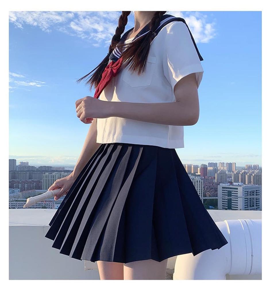 White Short Sleeve Sailor Uniform Set for Men and Plus JK Includes Tie and Mini for School Cultural and Photo Shoots [Somnvs258] Three-Piece Women,