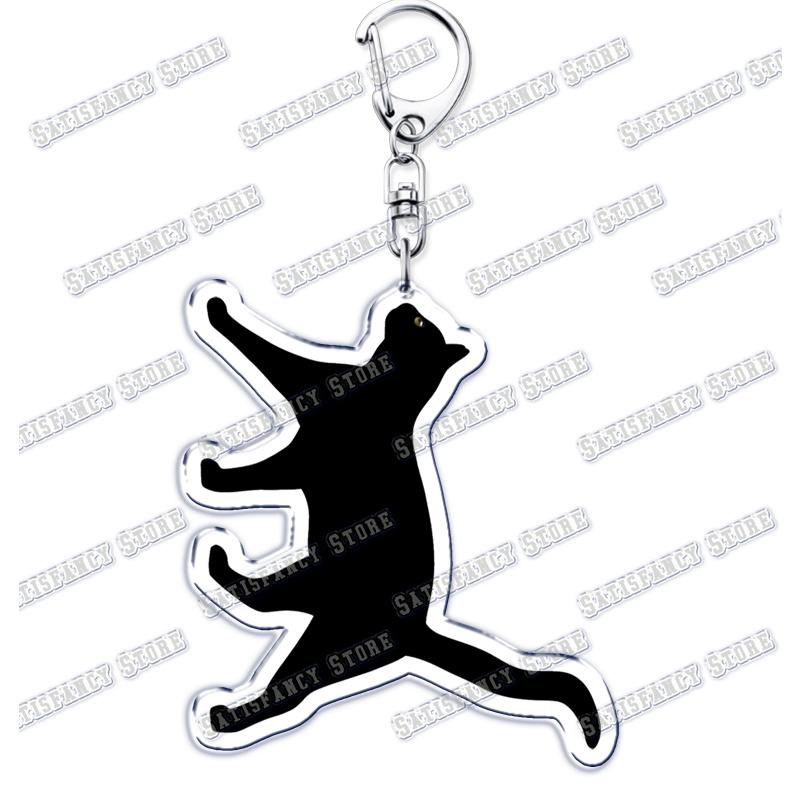 Cute Kawaii Little Black Cat Acrylic Keychains Funny Pet Kitty Keyring for Accessories Bag Pendant Key Chain Jewelry Fans Gifts