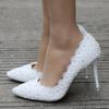 Women Pumps Party Prom Pointed Toe Rhinestone Slip-On PU 9.5CM Thin Heels Lady Wedding Japanese Style Fashion Women Shoes White