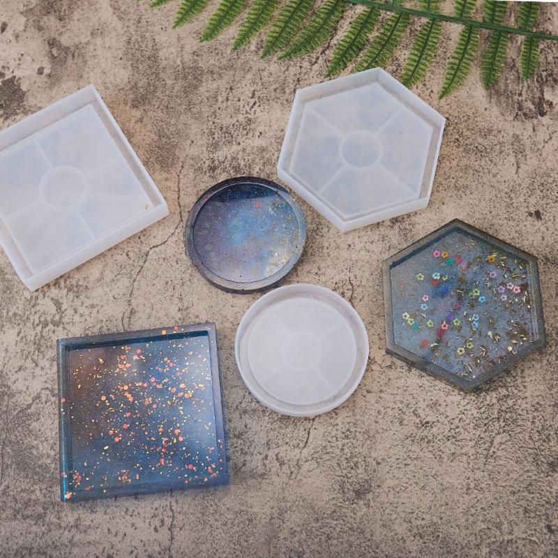 3Shapes Handmade Round Square Coaster Resin Mold Tea Mat Tray Coaster Epoxy Resin Silicone Casting Molds Art Craft Tool