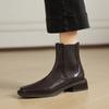 Fashion NEW Autumn Women Boots Genuine Leather Shoes for Women Square Toe Chunky Heel Shoes Slip-on Modern Boots Concise Daily Shoes