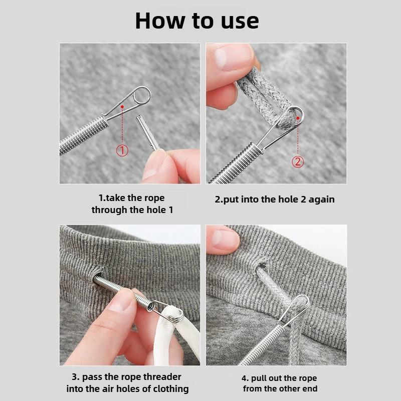 Bendable Spring Drawstring Threader Clip Pants Hoodies Elastic Band Lace Cord Flexible Drawstring Thread DIY Sewing Accessories