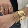 Exquisite Hollow Carved Flowers Cuff Bangles for Women Stainless Steel Wide Geometric Open Bracelet Charms Jewelry Party Gift
