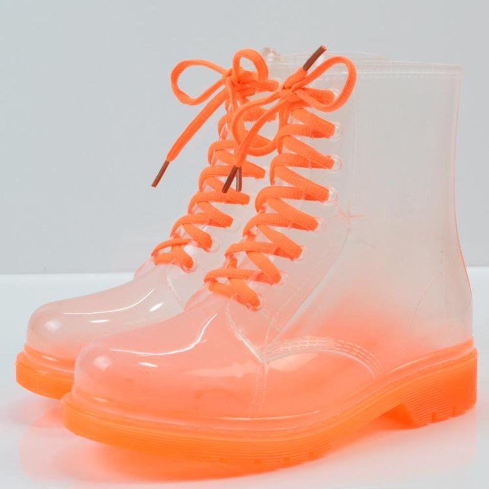 Kobiety Przezroczyste Kalosze Gumowe Sznurowane Kobiety Botki Wodoodporne Codzienne Wygodne Damskie Buty