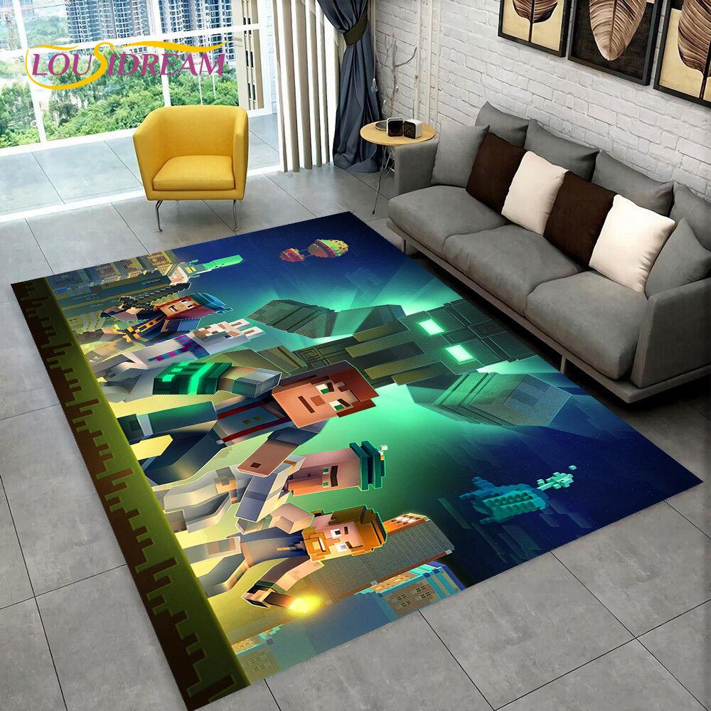 3D MC Sandbox Games Gamer Cartoon Area Rug,Carpet Rug for Living Room Bedroom Sofa Doormat Decoration,kids Non-slip Floor Mat