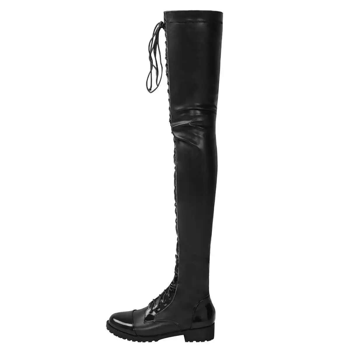 

Черные кружевные ботфорты на низком каблуке для женщин, круглый носок, молния, женские панк-ботинки 45 чёрный