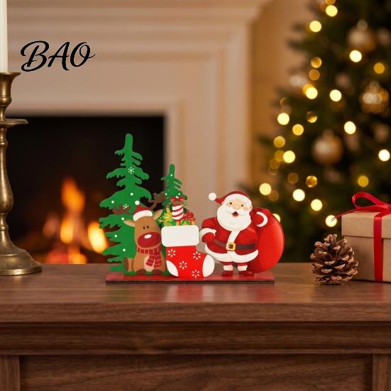 Christmas Tree Tabletop Decor Wooden Ornaments, Decoration with Santa Claus Snowman Elk Desktop Holiday Decorations Designs for Home Party And Window