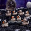 Small Gothic Collectibles Mini Skeleton Duck Figurines, Halloween Tiny Resin Figures, Spooky Table Decorations Miniature Bone Statue for Graveyard
