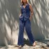 ZANZEA Women Sleeveless Vest Tops and Long Pants Casual Stripe Print Two Piece Sets