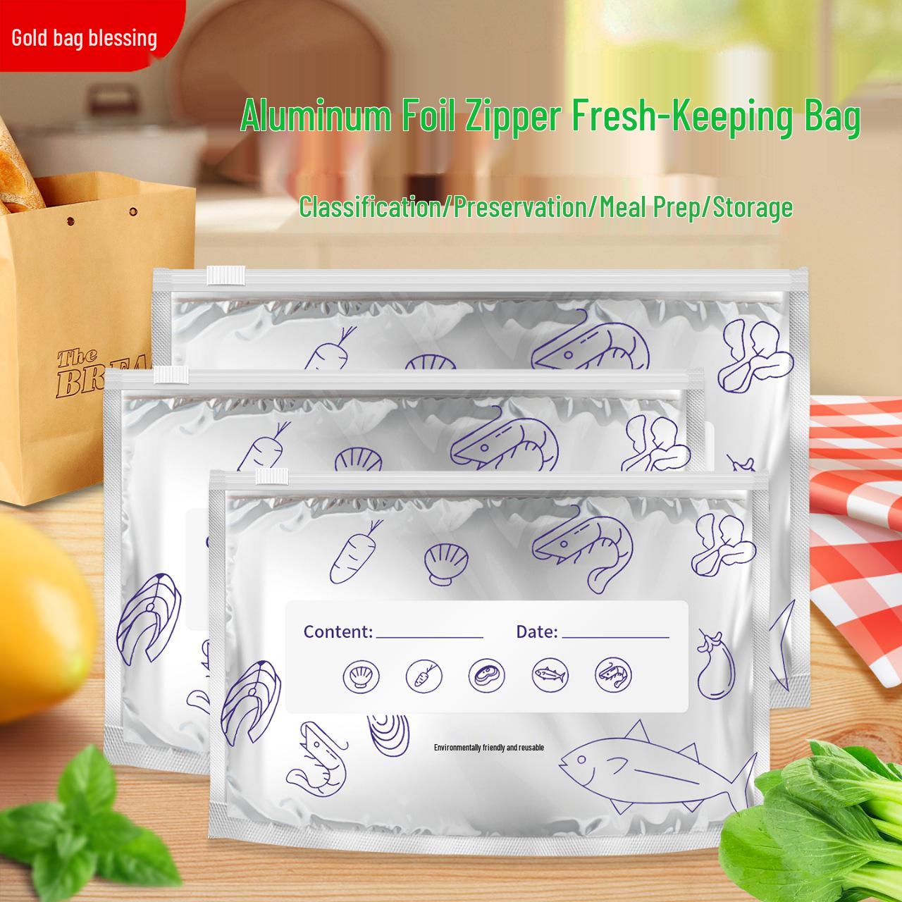 

Пакеты из пищевой алюминиевой фольги с застежкой-молнией для сохранения свежести замороженного мяса и овощей Small + Large x10 each [Total 20]