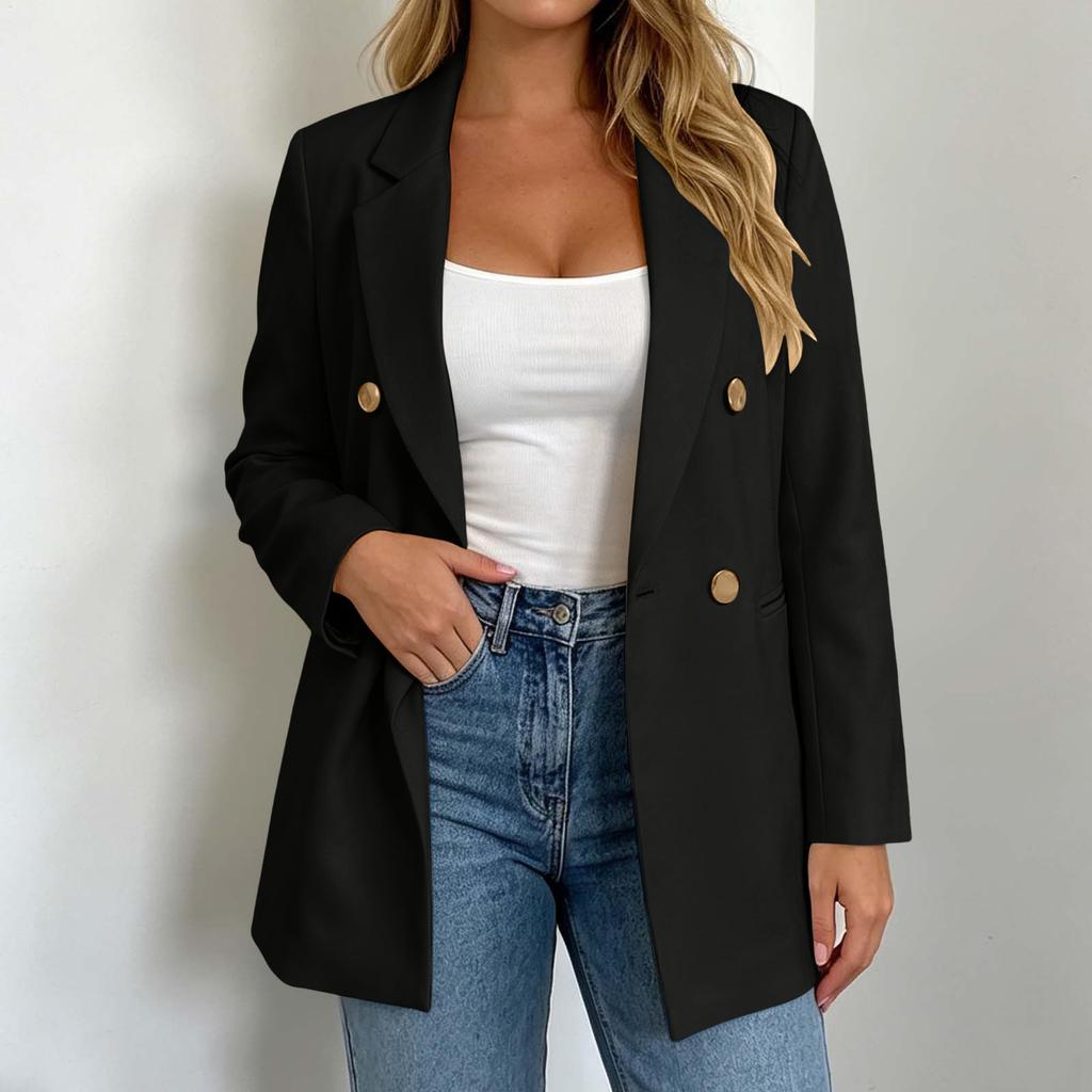 Women's Casual Double-Breasted Long Sleeve Suit Jacket for Work Daily Wear