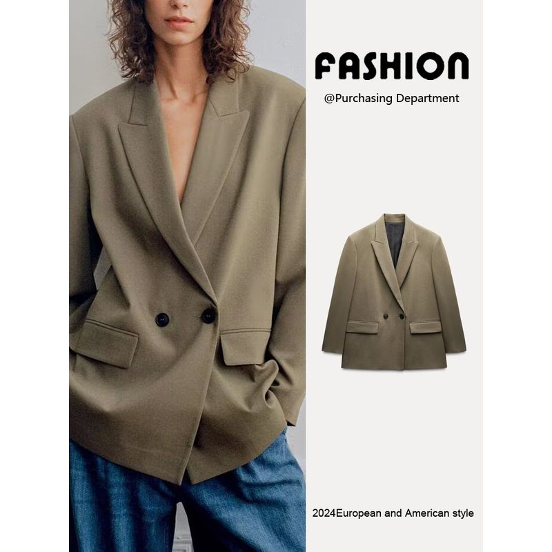 Za2025 Spring New Women's Clothing All-Matching Turn-down Collar Long Sleeve Loose Double Breasted Suit Outwear 8769901 800