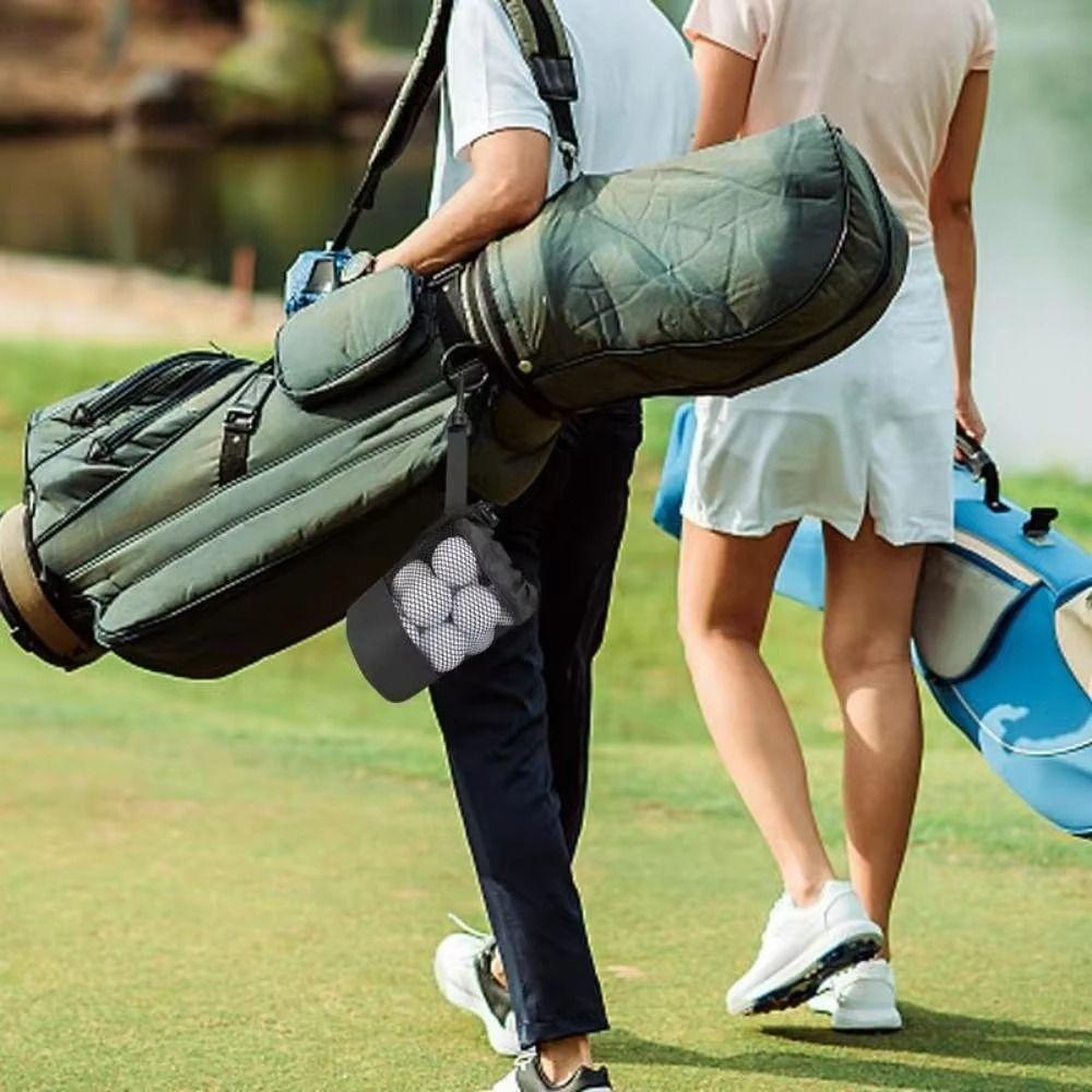 Portable Mesh Golf Ball Pouch Drawstring Closure Golf Ball Holder Golf Net Bag  Golf Accessories