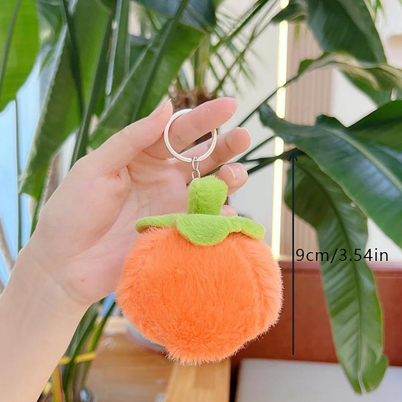 Small Persimmon Fruit Plush Pendant Creative Doll Key Chain School Bag Hanging Gifts Kids Toys