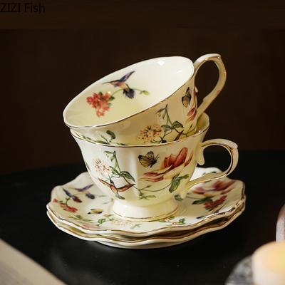 Flower and Bird Patterns Ceramic Cup&saucer Dining Table Coffee Mug Milk Cups Afternoon Tea Teacup Fruit Juice Container