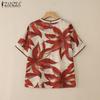 ZANZEA Damen Lässig Rundhals Locker Sommer Kurzarm Print Bluse