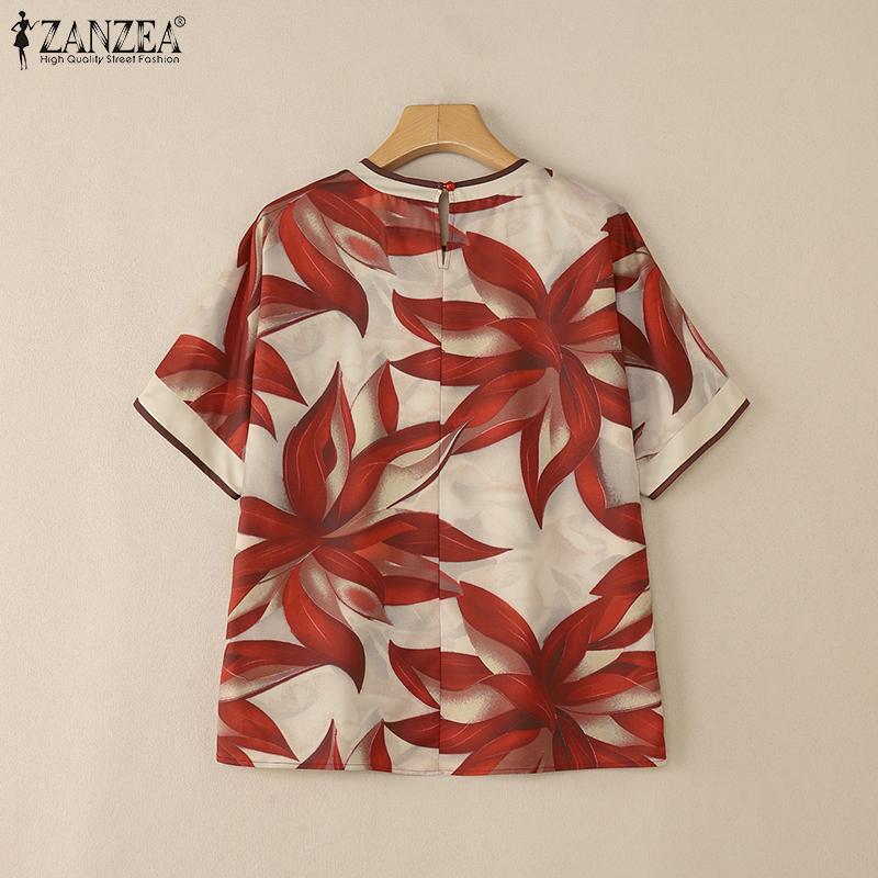 ZANZEA Damen Lässig Rundhals Locker Sommer Kurzarm Print Bluse