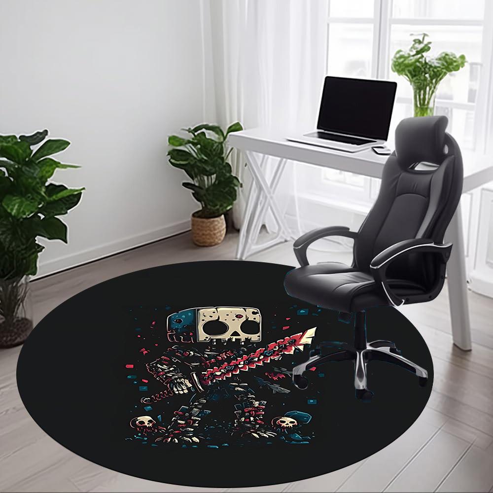 1pc Skull Warrior Office Round Area Rug, Under Office Chairs Bedroom Living Room Home Decor, Room Deco