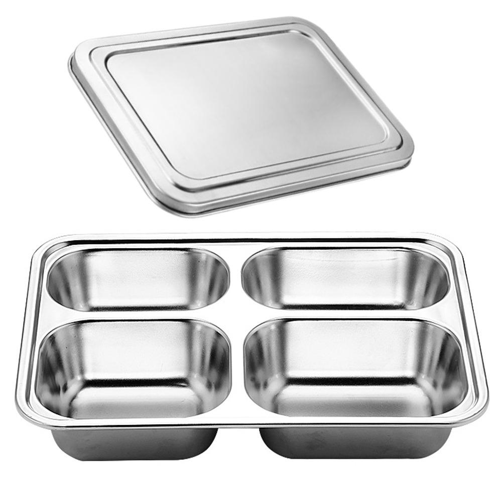 Stainless Steel Divided Lunch Box with Lid Lunch Container Fast Food Plate  Kitchen Tableware