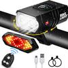 Conjunto de Luzes para Bicicleta, Luz de Bicicleta Recarregável por USB Dianteira e Traseira, Farol de Bicicleta de 1000 Lúmens e Lanterna Traseira com Sinalizador e Buzina, À Prova d'Água