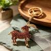 Decorative Backpack Accessory Goat Keychain with Sparkling Rhinestone, Golden Plated Sheep Alloy Rhinestone Keyring, Bling Animal Pendant for Handbag