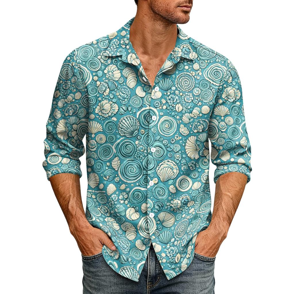Men's Loose Fit Long Sleeve Shirt Hawaiian Style Retro Casual Button Down Shirt with Spread Collar Suitable for Spring and Autumn Wear