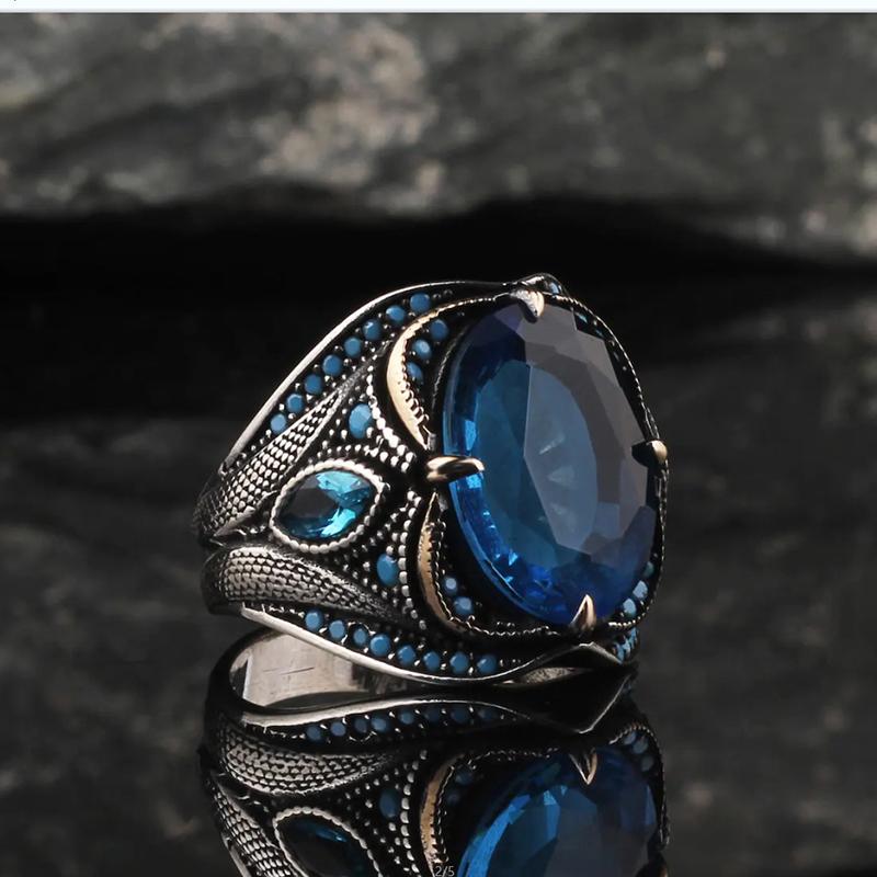 2023 New Zinc Alloy Ring For Men Fashion Trend Blue Zircon Finger Ring Male Party Jewelry