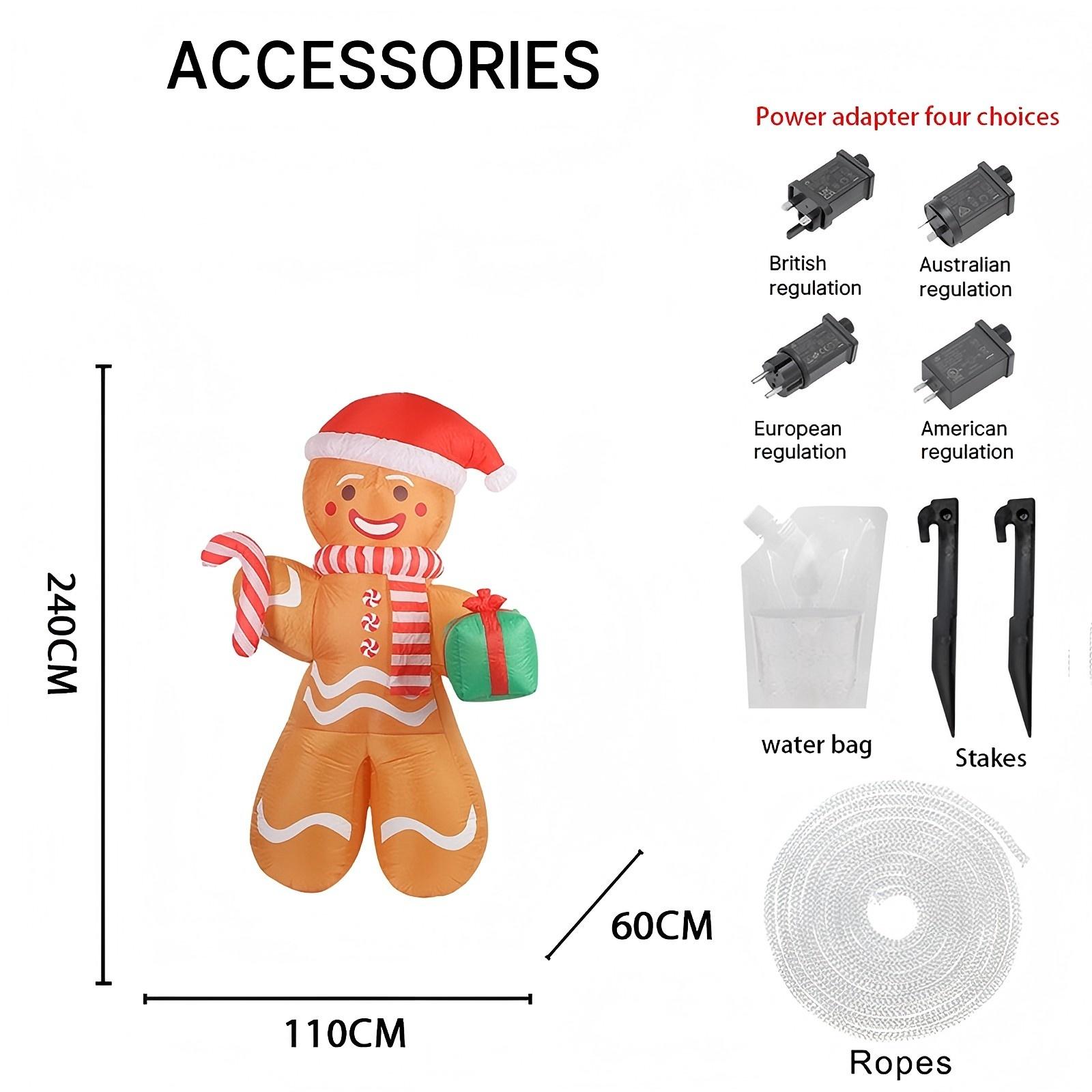 

7.9FT LED Light Inflatable Yard Decor Gingerbread Man Candy Cane Gift Box Xmas Toy Supplie Home Ornament Christma Holiday Gift EU Plug