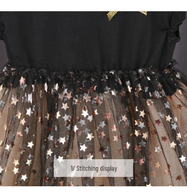 Dívčí černé princeznovské šaty z nadýmaného tylu v korejském stylu vhodné na jaro a podzim