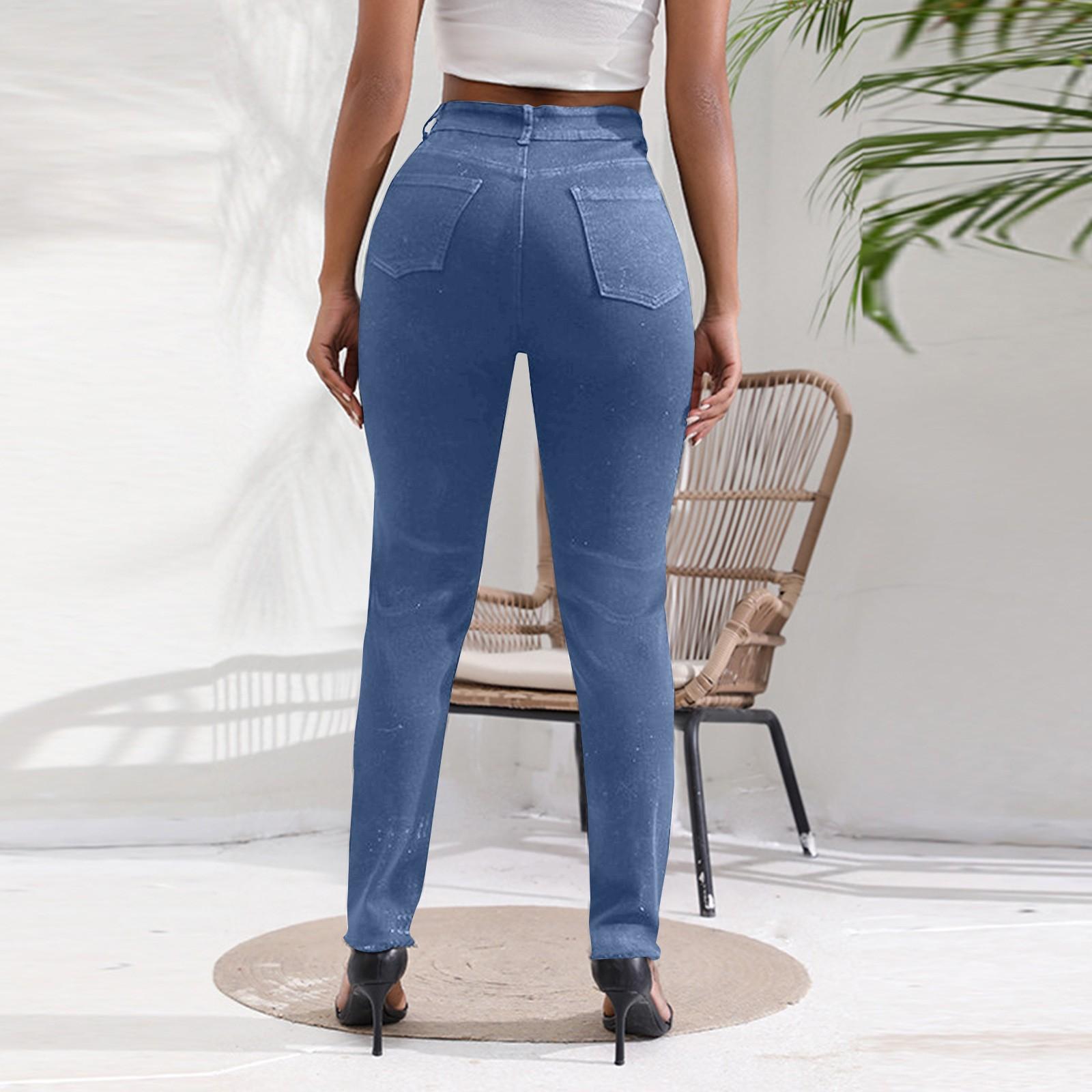 

Ripped High Waist Slim Fit Washed Women s Denim Pants XXL чорний