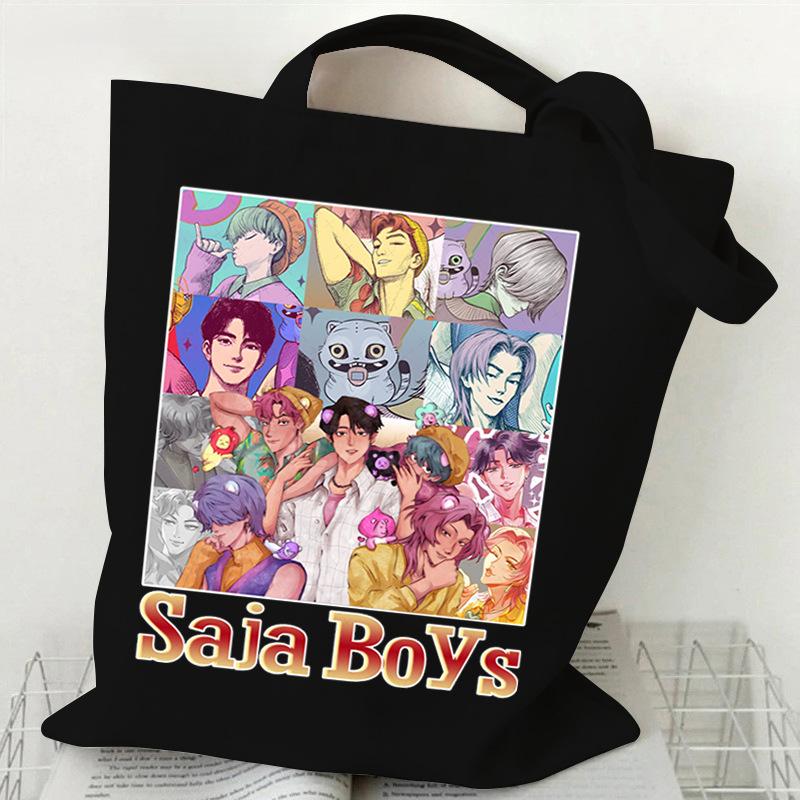 Demon Hunters Canvas Tote Bag Huntrix Girl KPop Shoulder Bag Saja Boys Zoey Rumi Mira Handbag For Daily Shopping School Commute