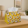 1pc Elegant Botanical Tissue Box with Daisy Flower Pattern - Yellow And White Modern Decorative Holder, Durable Polyester, Dining Table, Bathroom - Co