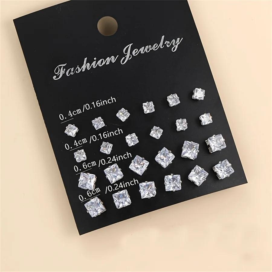 12 Pairs White Shiny Wedding Stud Earrings Set | CZ Cubic Zirconia Unisex Hypoallergenic Jewelry
