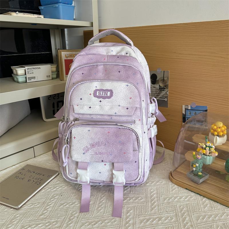 Color Block Women's Backpack Student Schoolbag Large Capacity Star Print Backpack