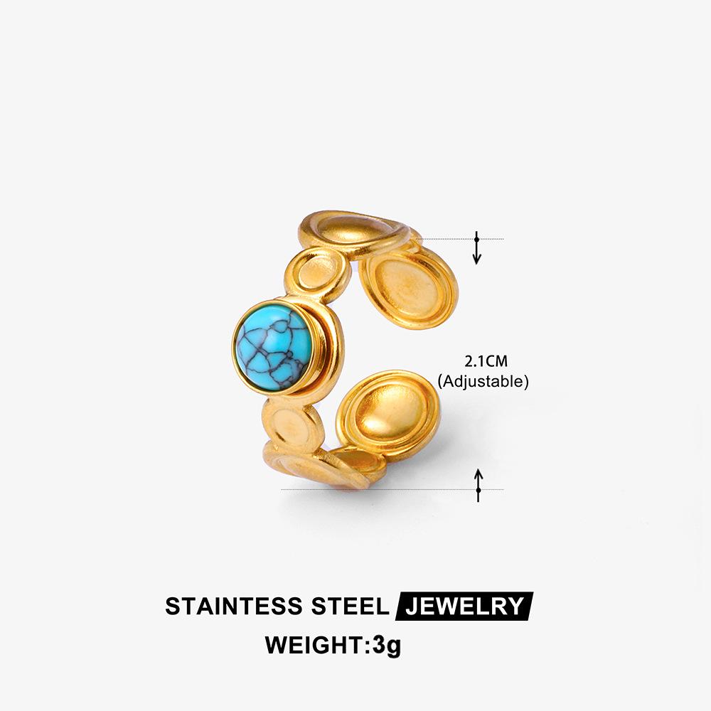 Adjustable Turquoise Geometric Titanium Steel Ring - Non-fading, High-end Design