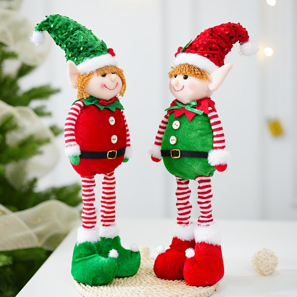 

2 шт. Регулируемые украшения эльфов, настраиваемая высота, с полосатыми ногами, для Рождества, аксессуары и реквизит для рождественских эльфов, эльфы из текстурированной ткани, Male+Women s