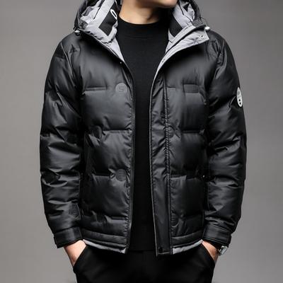 2024 Herren Winterjacke mit Kapuze: Trendig Warmweiß Daunen Dickes Gewebe