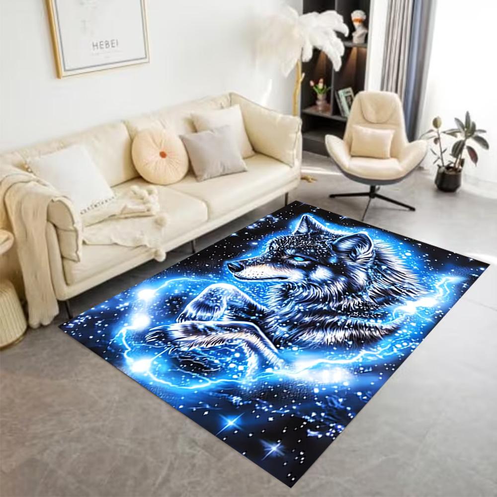 1pc Wolf Forest Scene Rug Home Carpet Non Slip Office Decor Gift Living Room Bedroom