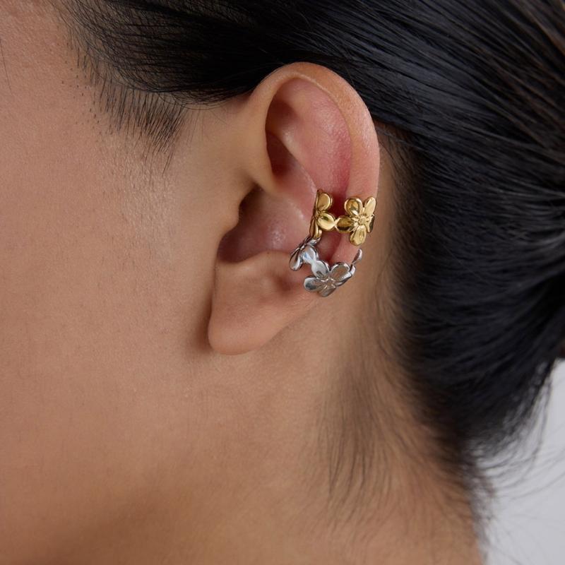Stylish Floral Ear Clip Jewelry Stainless Steel Flower Earrings Comfort Wear Daily Accessory Fashion Accessories